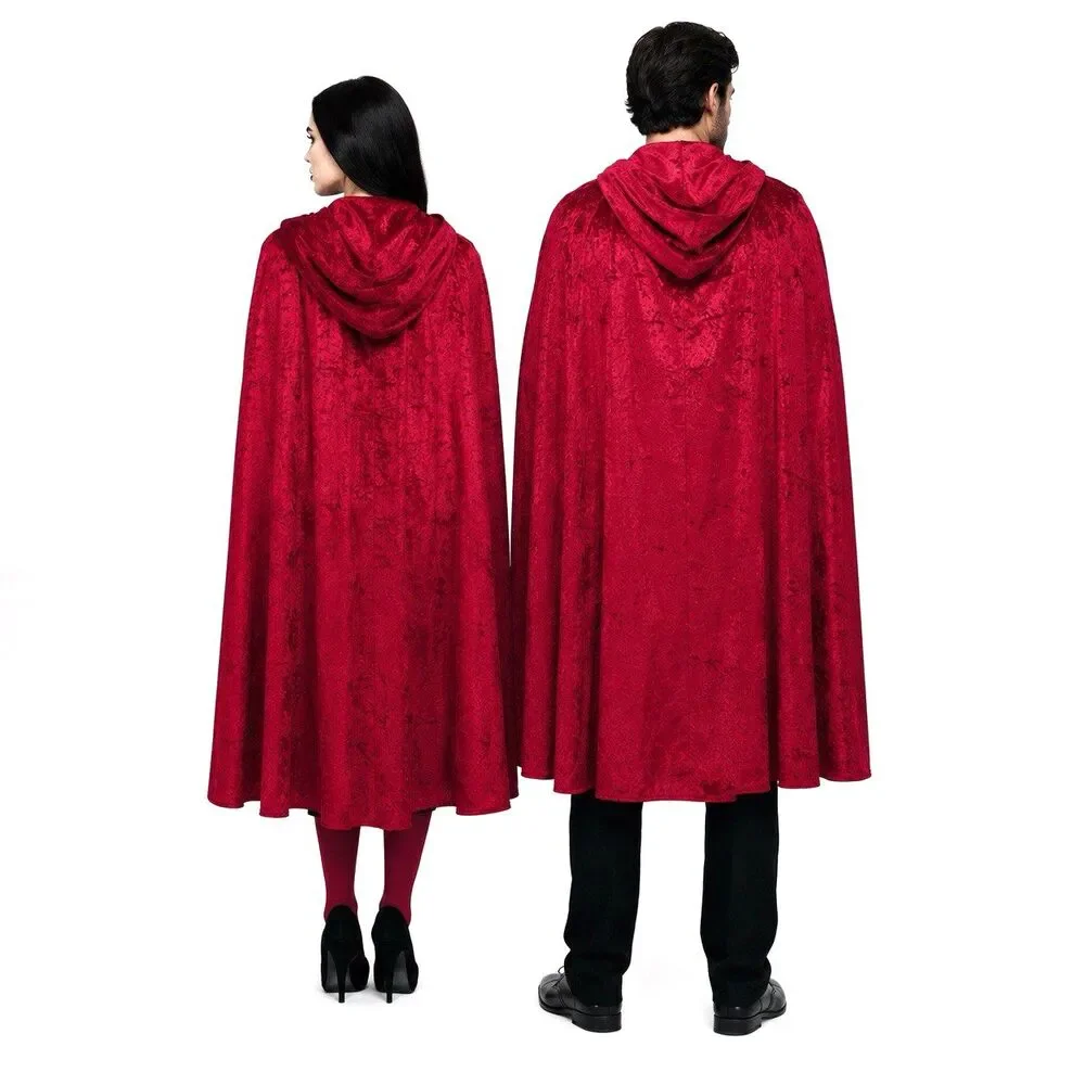 Red Velvet Hooded Cape Halloween Costume Adults Unisex 47in X 22in Themed Party